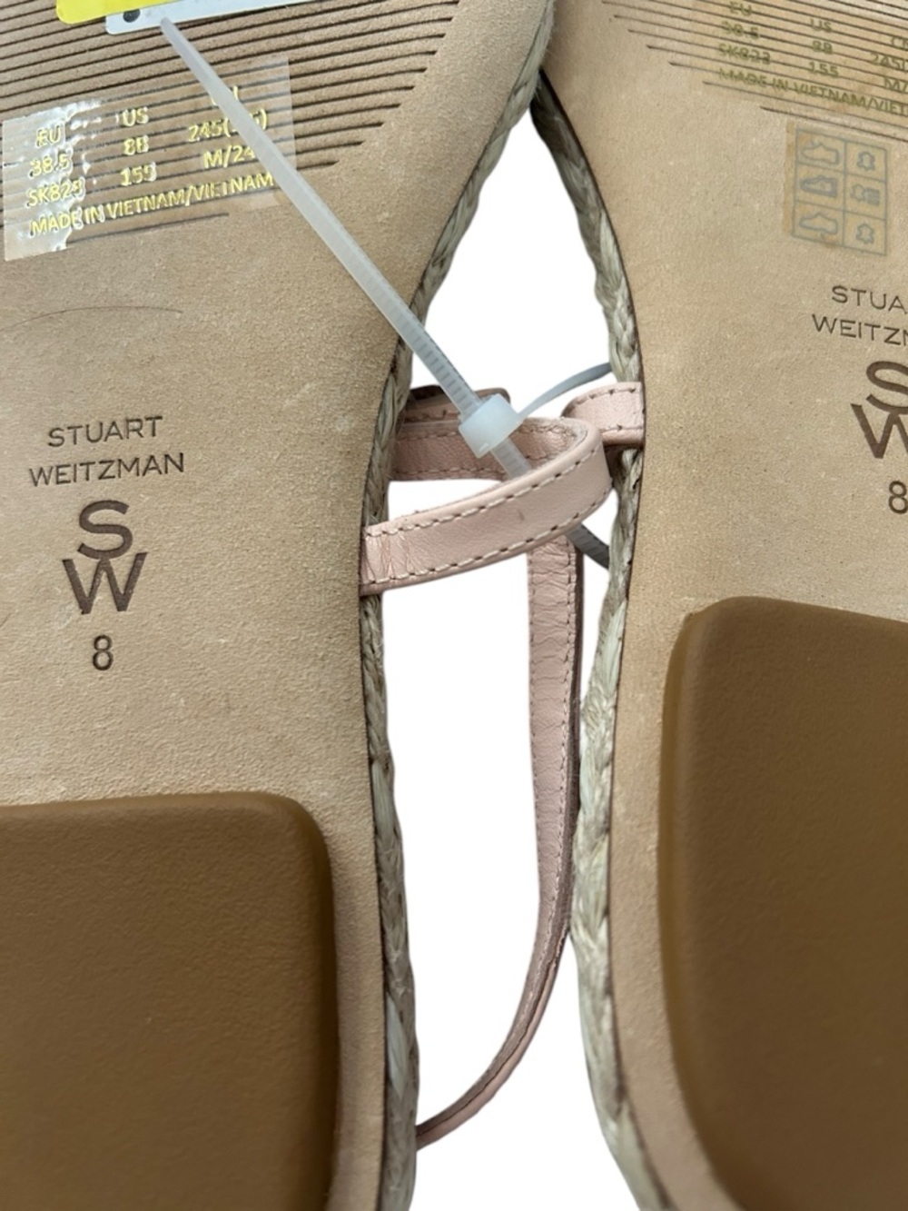 NEW Stuart Weitzman Nude Pink Felicity Leather Bow Espadrille Sandals - Picture 3 of 3